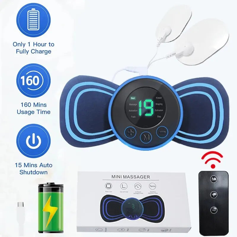 Portable Electric Intelligent Mini Neck Massager Patch for Back and Shoulder Massager with Pad and Remote