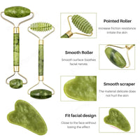 2Pcs Face Massager Roller Natural Jade Stone Guasha Board Scraper Set Facial Lift Skin Relaxation Slimming Beauty Neck Thin Tool
