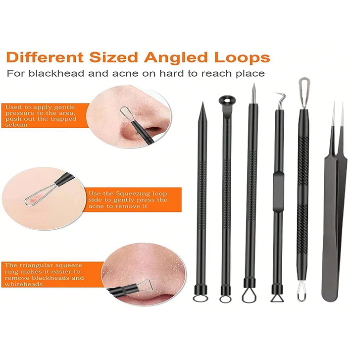 6Pcs/Set Acne Removal Needle and Clip Stainless Steel Tool Blackhead Removal Blemishes Facial Skin Care Beauty Facial Pore Clean