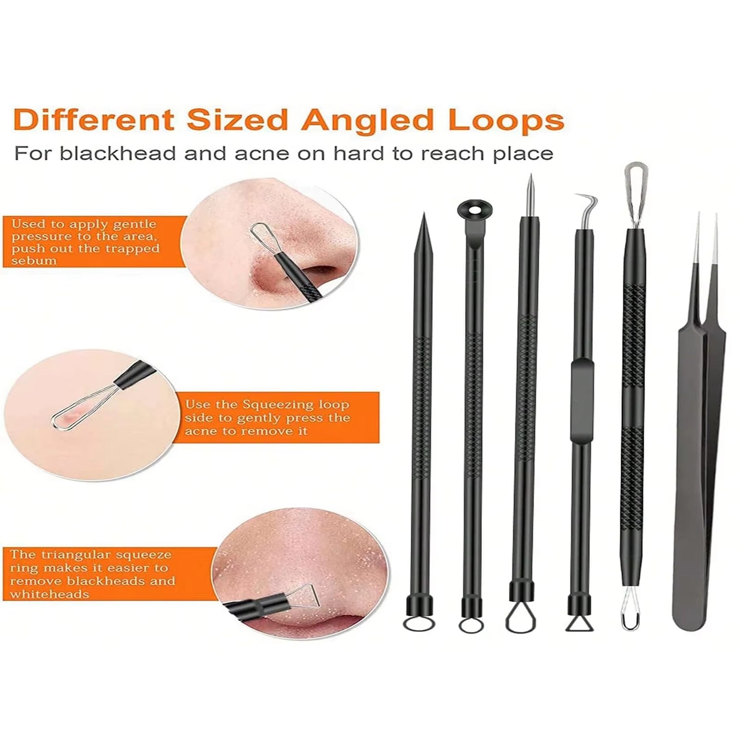 6Pcs/Set Acne Removal Needle and Clip Stainless Steel Tool Blackhead Removal Blemishes Facial Skin Care Beauty Facial Pore Clean