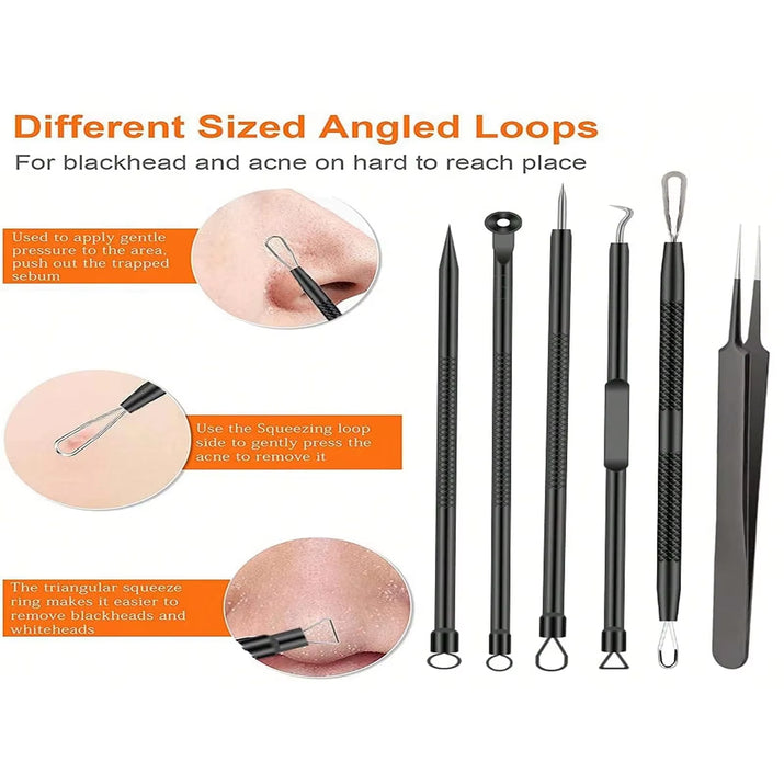 6Pcs/Set Acne Removal Needle and Clip Stainless Steel Tool Blackhead Removal Blemishes Facial Skin Care Beauty Facial Pore Clean
