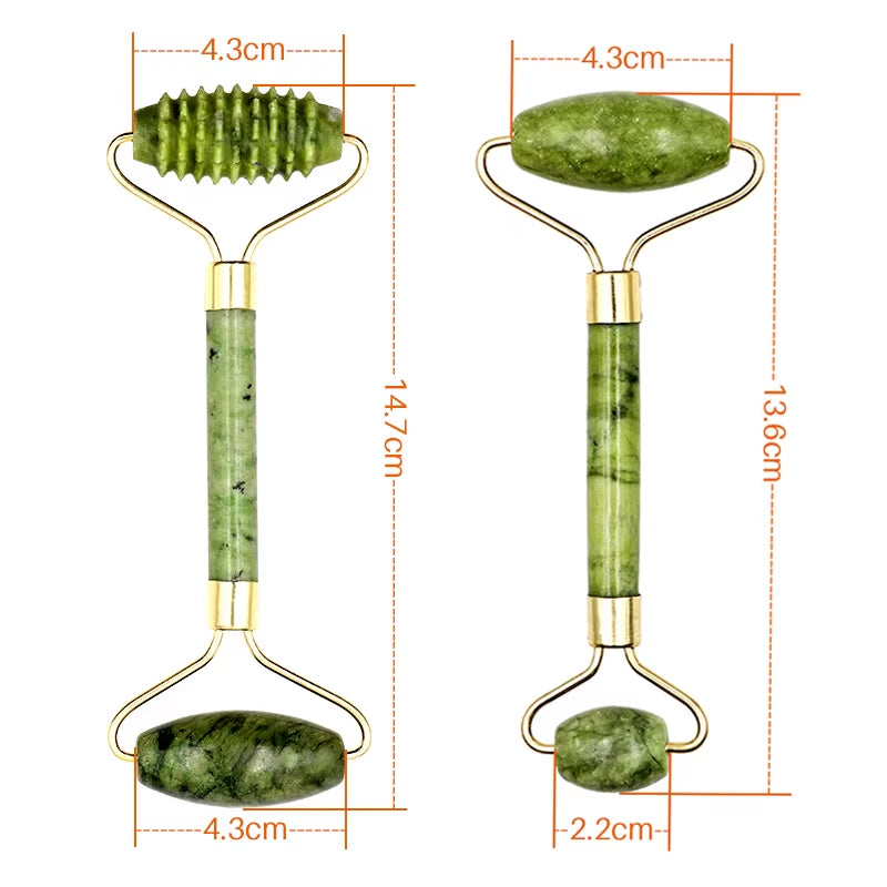 2Pcs Face Massager Roller Natural Jade Stone Guasha Board Scraper Set Facial Lift Skin Relaxation Slimming Beauty Neck Thin Tool
