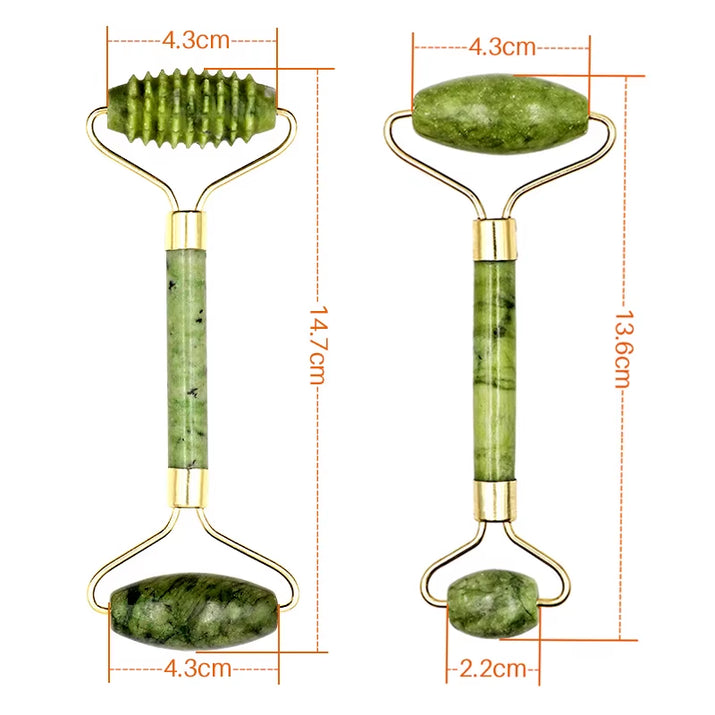 2Pcs Face Massager Roller Natural Jade Stone Guasha Board Scraper Set Facial Lift Skin Relaxation Slimming Beauty Neck Thin Tool