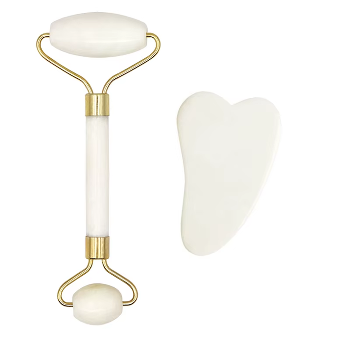 2Pcs Face Massager Roller Natural Jade Stone Guasha Board Scraper Set Facial Lift Skin Relaxation Slimming Beauty Neck Thin Tool