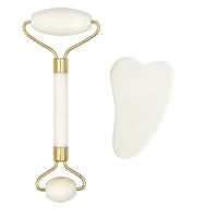 2Pcs Face Massager Roller Natural Jade Stone Guasha Board Scraper Set Facial Lift Skin Relaxation Slimming Beauty Neck Thin Tool