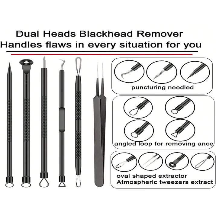 6Pcs/Set Acne Removal Needle and Clip Stainless Steel Tool Blackhead Removal Blemishes Facial Skin Care Beauty Facial Pore Clean