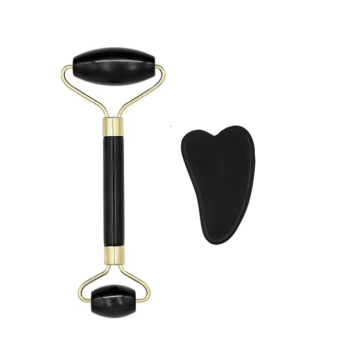 2Pcs Face Massager Roller Natural Jade Stone Guasha Board Scraper Set Facial Lift Skin Relaxation Slimming Beauty Neck Thin Tool