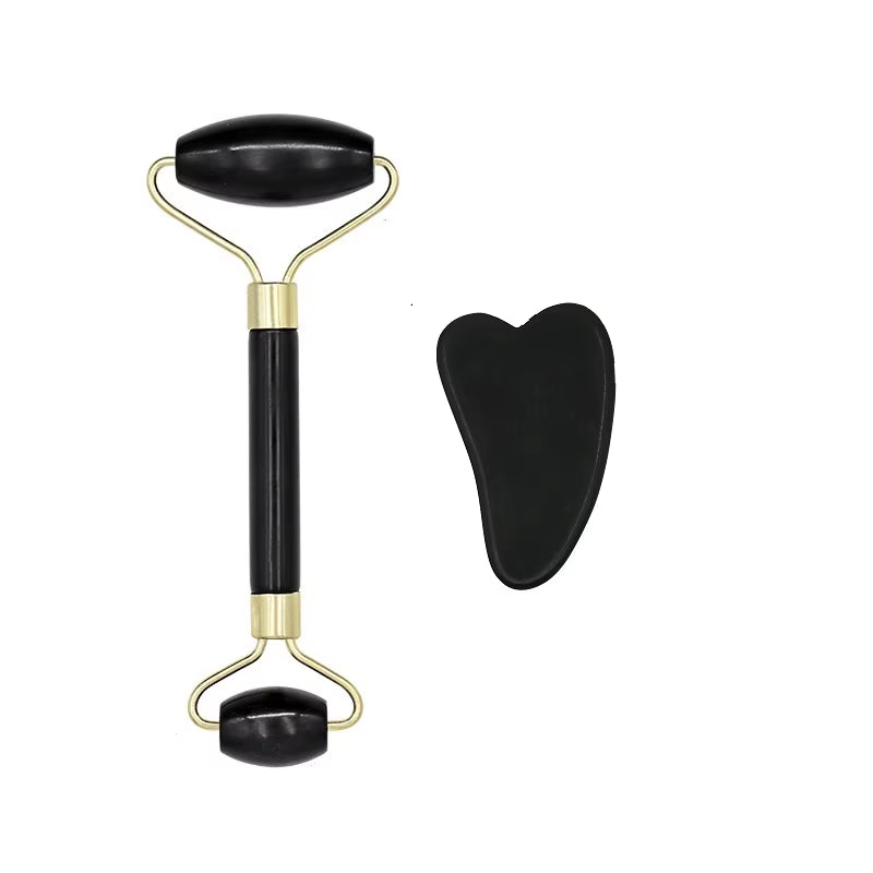 2Pcs Face Massager Roller Natural Jade Stone Guasha Board Scraper Set Facial Lift Skin Relaxation Slimming Beauty Neck Thin Tool
