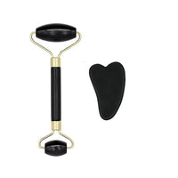 2Pcs Face Massager Roller Natural Jade Stone Guasha Board Scraper Set Facial Lift Skin Relaxation Slimming Beauty Neck Thin Tool