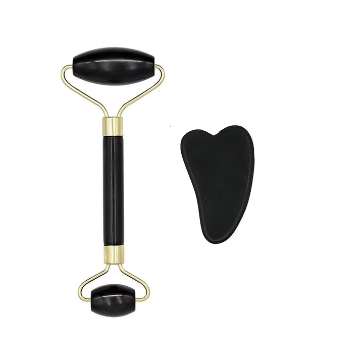 2Pcs Face Massager Roller Natural Jade Stone Guasha Board Scraper Set Facial Lift Skin Relaxation Slimming Beauty Neck Thin Tool