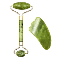 2Pcs Face Massager Roller Natural Jade Stone Guasha Board Scraper Set Facial Lift Skin Relaxation Slimming Beauty Neck Thin Tool