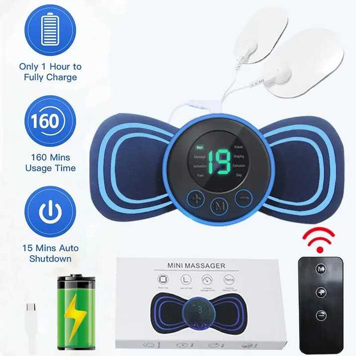 Portable Electric Intelligent Mini Neck Massager Patch for Back and Shoulder Massager with Pad and Remote