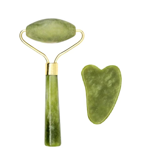 2Pcs Face Massager Roller Natural Jade Stone Guasha Board Scraper Set Facial Lift Skin Relaxation Slimming Beauty Neck Thin Tool