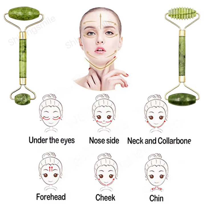 2Pcs Face Massager Roller Natural Jade Stone Guasha Board Scraper Set Facial Lift Skin Relaxation Slimming Beauty Neck Thin Tool