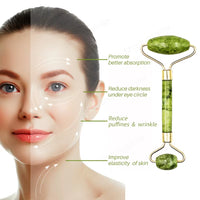 2Pcs Face Massager Roller Natural Jade Stone Guasha Board Scraper Set Facial Lift Skin Relaxation Slimming Beauty Neck Thin Tool