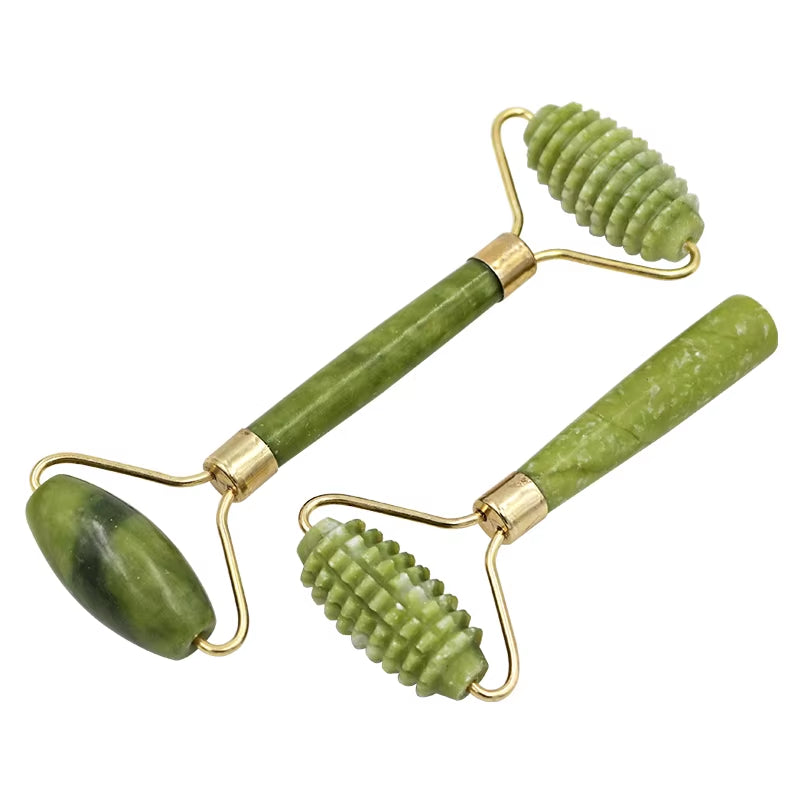 2Pcs Face Massager Roller Natural Jade Stone Guasha Board Scraper Set Facial Lift Skin Relaxation Slimming Beauty Neck Thin Tool