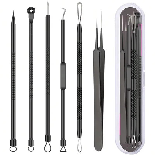 6Pcs/Set Acne Removal Needle and Clip Stainless Steel Tool Blackhead Removal Blemishes Facial Skin Care Beauty Facial Pore Clean