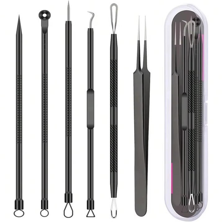 6Pcs/Set Acne Removal Needle and Clip Stainless Steel Tool Blackhead Removal Blemishes Facial Skin Care Beauty Facial Pore Clean